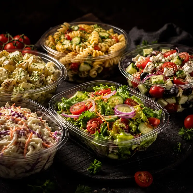 Fresh salads in takeaway containers at Magill BBQ Chickens